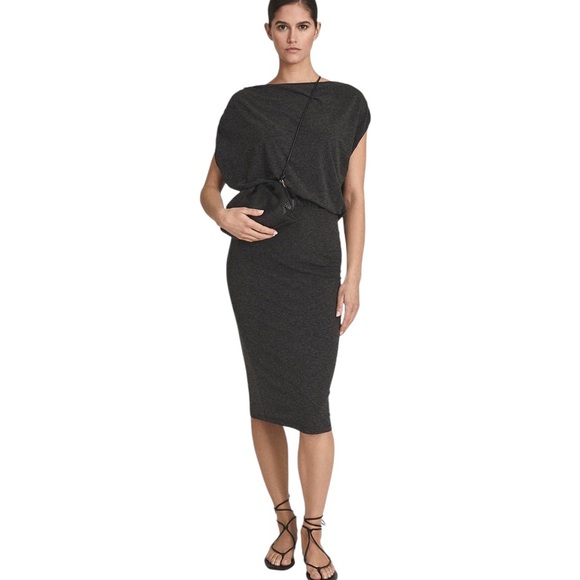 Reiss Evelyn Charcoal Gray Jersey Knit Drape Midi Dress - M - Picture 3 of 15